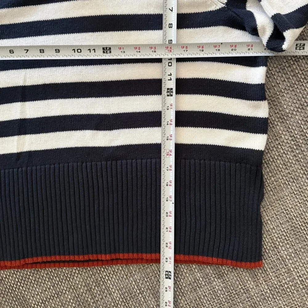 FREE ASSEMBLY 100% Cotton Navy Cream Striped Ribbed Turtleneck Sweater S Coastal - Picture 6 of 6
